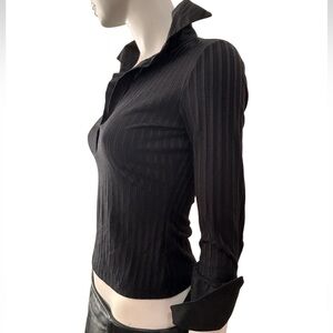Vintage Limite Y2K Polo Style Black Collar Cuff Shirt